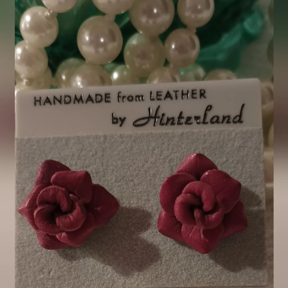 Handcrafted Leather Rose Earrings - Picture 15 of 16